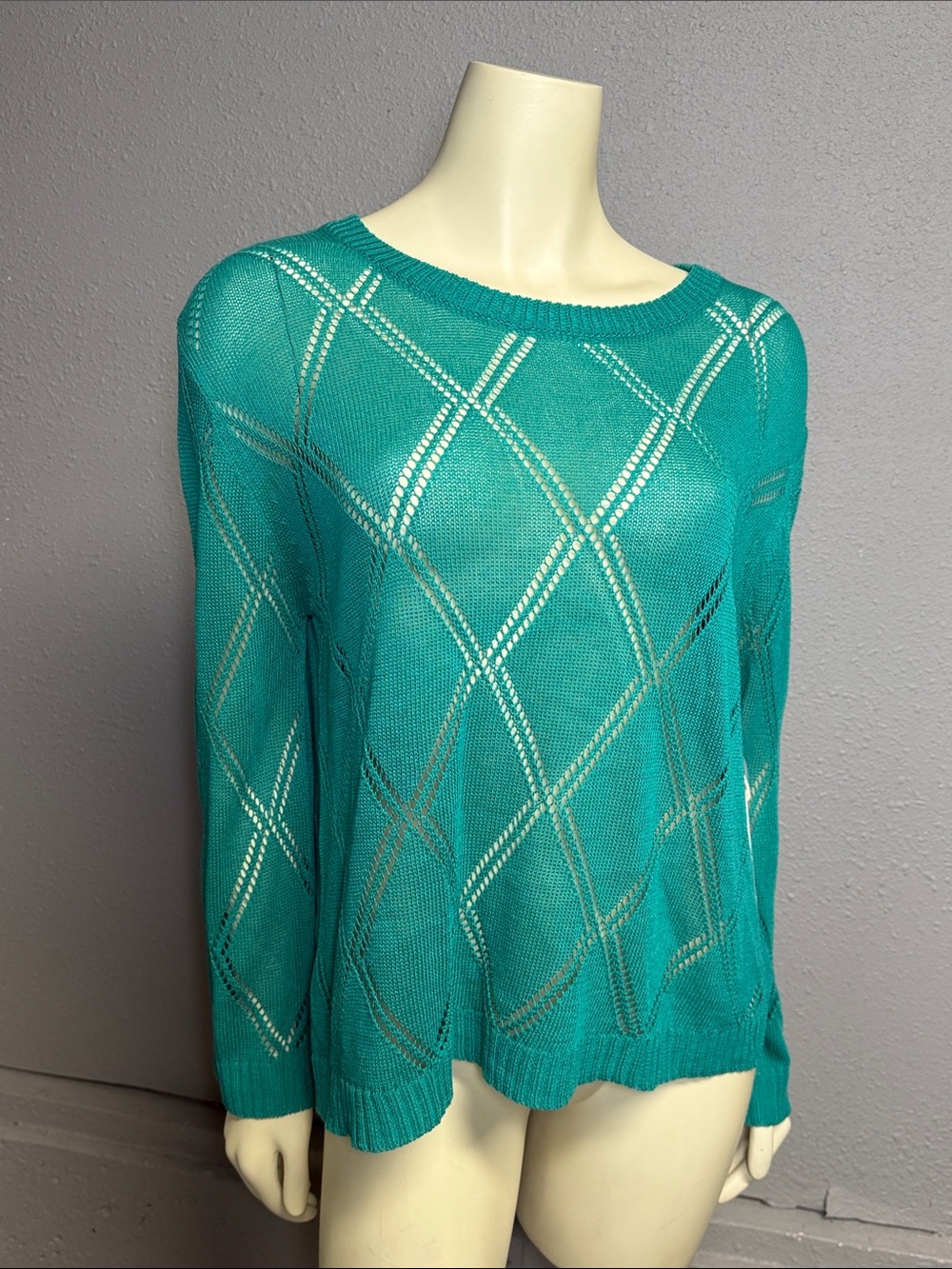 Kerisma Teal Open-Knit Scoop Neck Sweater